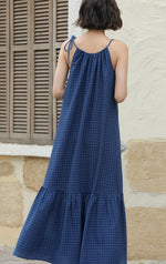 Load image into Gallery viewer, Checked Flute Hem Maxi Dress in Blue
