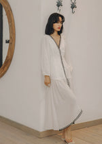 Load image into Gallery viewer, Blouson Sleeve Tassel Edge Maxi Dress in White
