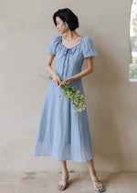 Load image into Gallery viewer, Tencel Puff Sleeve Dress in Blue
