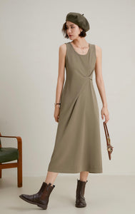 Twist Detail Sleeveless Dress in Khaki