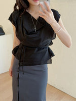 Load image into Gallery viewer, Korean Tencel Blend Wrap Tie Blouse [2 Colours]
