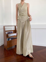 Load image into Gallery viewer, Textured Wrap Top + Trousers Set in Khaki
