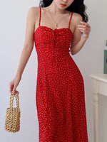 Load image into Gallery viewer, Crepe Floral Cami Midi Dress in Red
