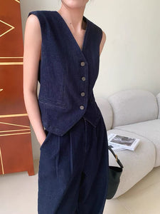 Denim Tuxedo Vest in Navy