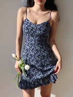Load image into Gallery viewer, Cobalt Floral Tie Strap Mini Dress in Blue
