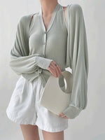 Load image into Gallery viewer, Light Knit Cropped Bolero Cardigan in Green
