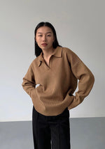 Load image into Gallery viewer, Oversized Collar Knitted Sweater in Brown
