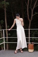 Load image into Gallery viewer, Satin Drape Wrap Top // Maxi Skirt in Cream
