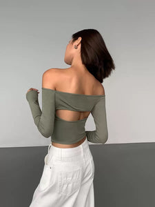 Off Shoulder Cutout Back Top [2 Colours]