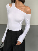 Load image into Gallery viewer, Off Shoulder Cutout Long Sleeve Top in Black
