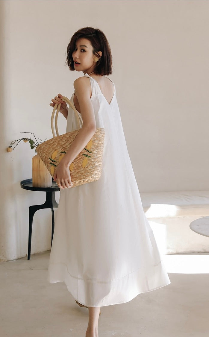 Knot Pocket Midi Tent Dress in White