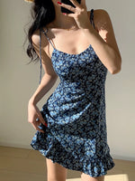 Load image into Gallery viewer, Cobalt Floral Tie Strap Mini Dress in Blue
