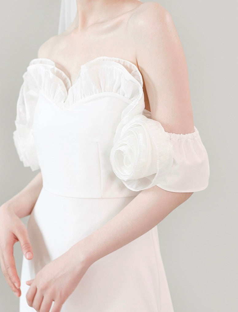 Curved Rose Off Shoulder Maxi Dress in White