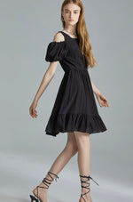 Load image into Gallery viewer, 2-Way Off Shoulder Flare Dress in Black
