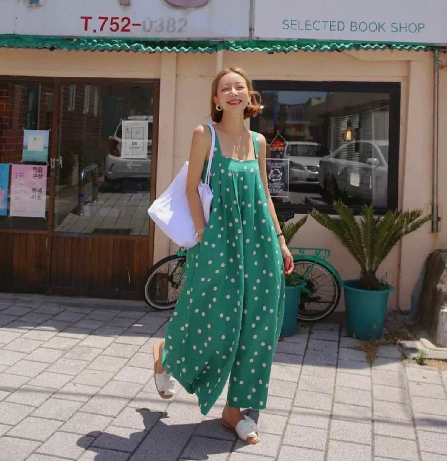 Polka Wide Leg Jumpsuit in Green