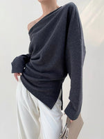 Load image into Gallery viewer, Relaxed Toga Slit Sweater in Grey
