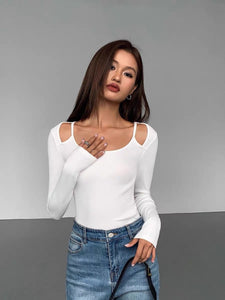 Cutout Cami Long Sleeve Top in White