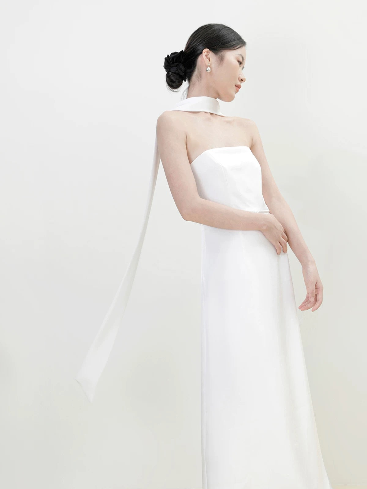 Multi-Way Bustier Gown + Drape Sash in White