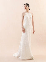 Load image into Gallery viewer, Drop Back Floral Lace Gown in White
