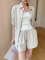 Load image into Gallery viewer, Cotton Linen Shirt + Shorts Set in Beige
