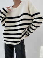 Load image into Gallery viewer, Oversized Ribbed Striped Sweater in White
