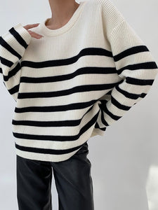 Oversized Ribbed Striped Sweater in White