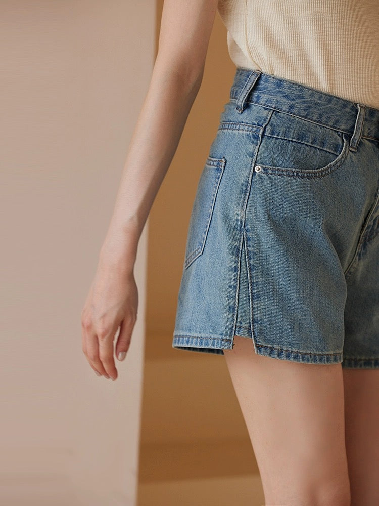 High Rise Denim Shorts in Blue