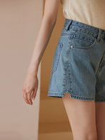 Load image into Gallery viewer, High Rise Denim Shorts in Blue
