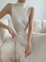 Load image into Gallery viewer, High Neck Sleeveless Line Top in Cream
