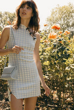 Load image into Gallery viewer, Checked Stretch Mini Cheongsam in Blue
