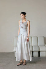 Load image into Gallery viewer, Textured Drape Wrap Top // Maxi Skirt in Silver
