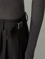 Load image into Gallery viewer, Relaxed Side Buckle Wide Leg Trousers in Black
