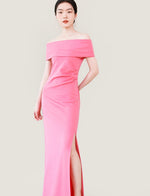 Load image into Gallery viewer, Off Shoulder Slit Maxi Dress in Pink
