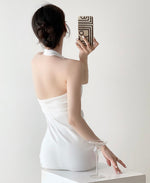 Load image into Gallery viewer, Halter Gather Shift Dress in White
