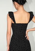 Load image into Gallery viewer, Printed Flutter Shoulder Dress in Black
