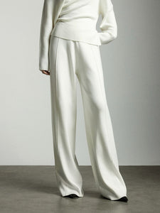 High Rise Relaxed Knit Pants in White