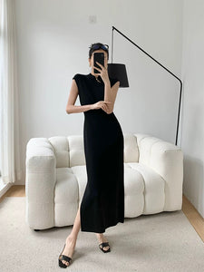 Light Knit Cheongsam Dress in Black