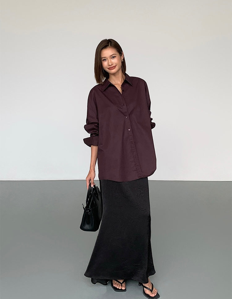 Classic Oversized Dress Shirt in Burgundy