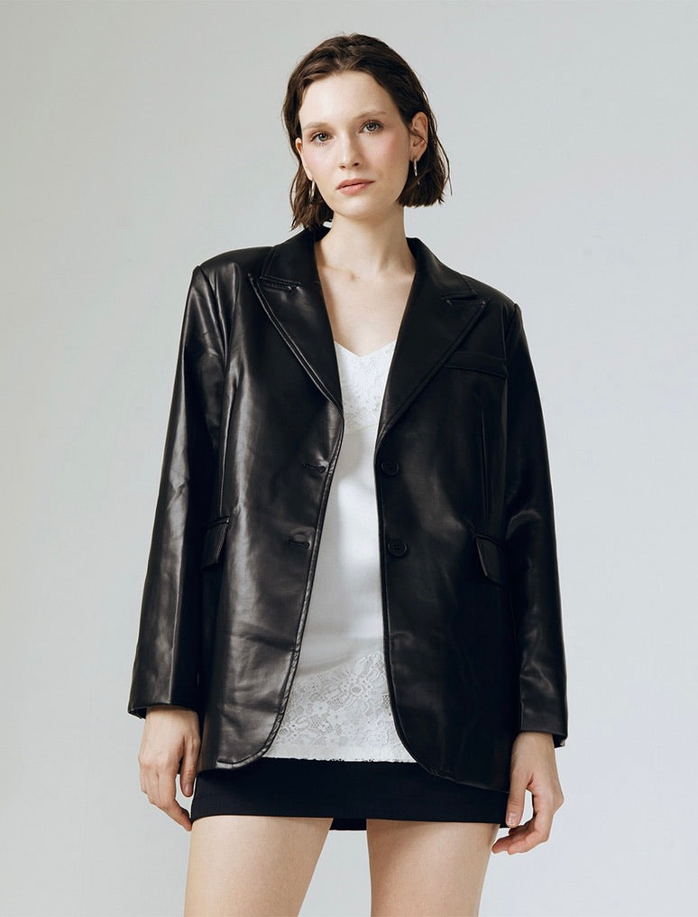 Classic Leather Blazer in Black