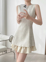 Load image into Gallery viewer, Tweed Ruffle Mini Dress in Beige
