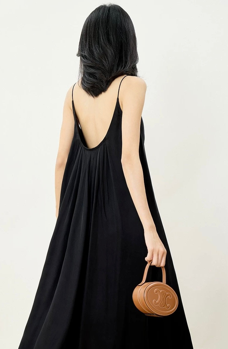 Korean Crepe Tent Maxi Dress in Black