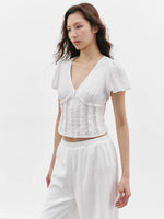 Load image into Gallery viewer, Tencel Blend Ruffle Blouse in White
