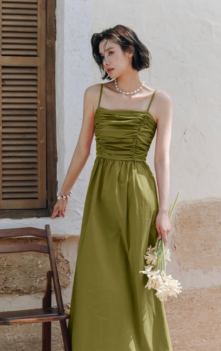 Rusching Cami Maxi Dress in Green