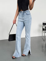 Load image into Gallery viewer, Split Hem Stretch Jeans in Blue
