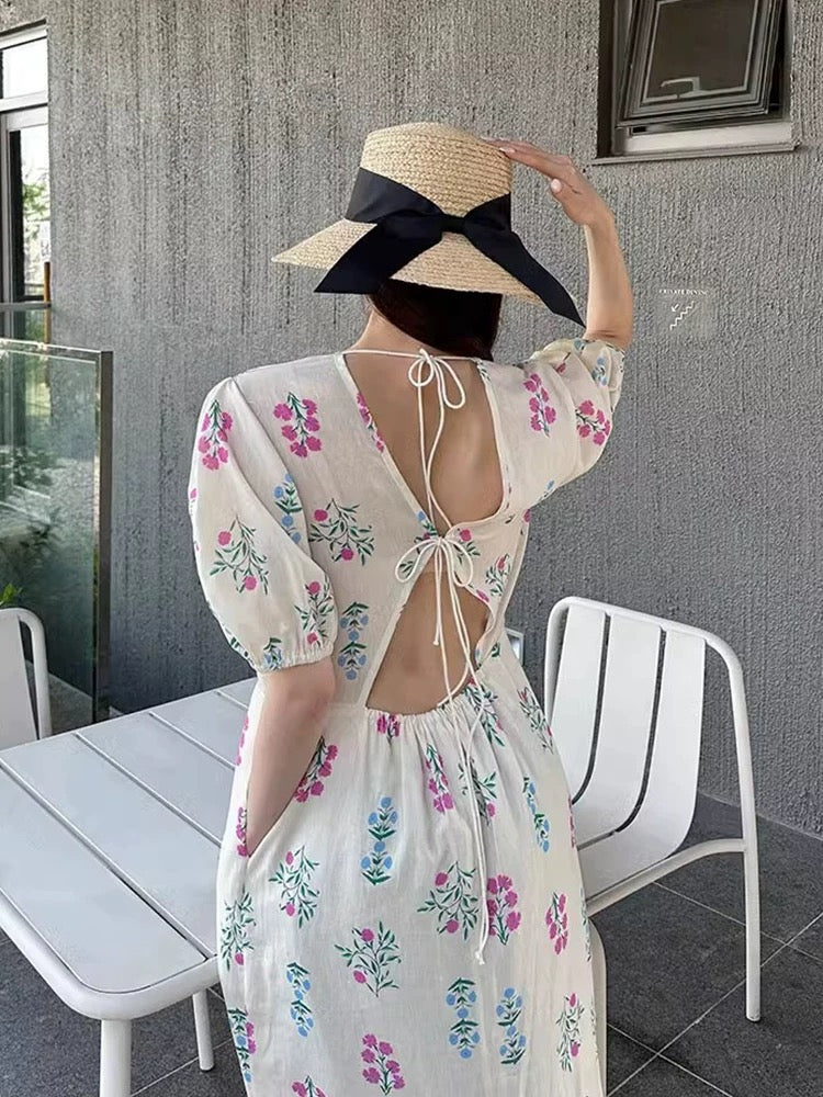 Floral Cutout Tie Back Dress [2 Colours]