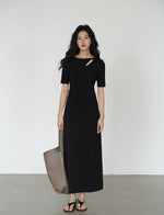 Load image into Gallery viewer, [Ready Stock] Mid Sleeve Cutout Maxi Dress in Black
