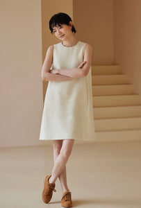 Tweed Pocket Shift Dress in Cream