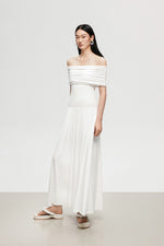Load image into Gallery viewer, Gather Off Shoulder Drop Waist Maxi in White
