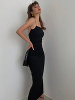 Load image into Gallery viewer, Drop Twist Back Bodycon Shoestring Dress in Black
