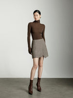 Load image into Gallery viewer, Herringbone Asymmetric Mini Skirt in Brown
